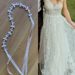 Wedding Dress Sash - Beaded Ribbon